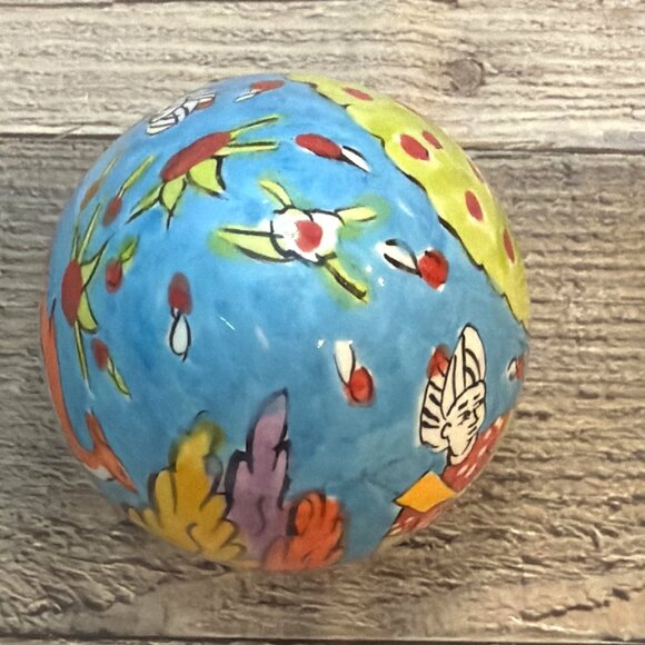 Hand-Painted Turkish Ceramic Pottery Egg Istanbul Grand Bazaar Blue Folk Art VTG - Picture 12 of 13